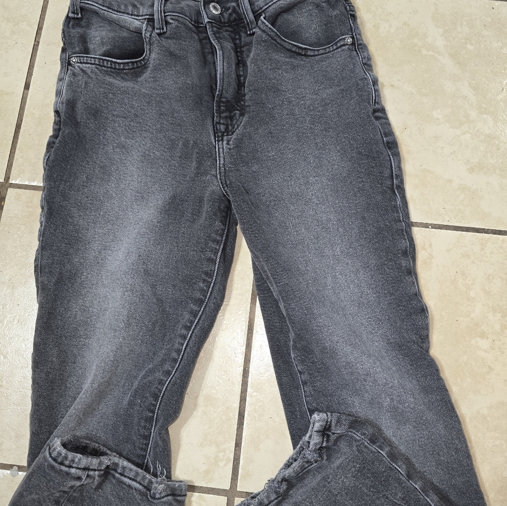 Free People Gray Skinny Jeans with Distressed Hem